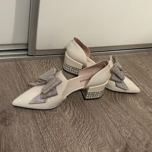 Jeffrey Campbell White Heels with Sparkling Bow